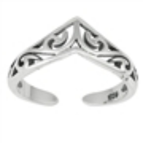 Silver Toe Ring - V Shaped Filigree - Picture 2 of 2